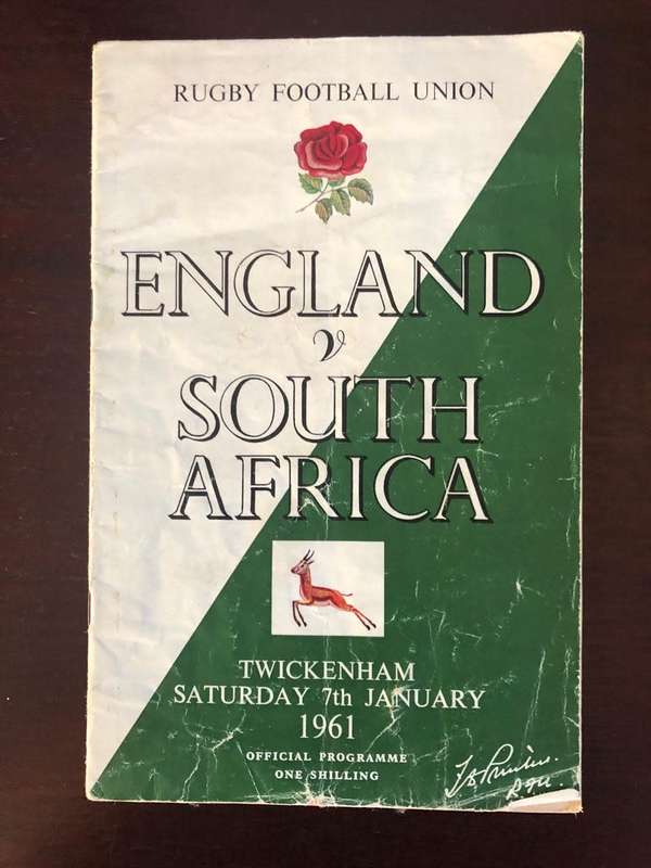 1961 England vs South Africa rugby test match day programme
