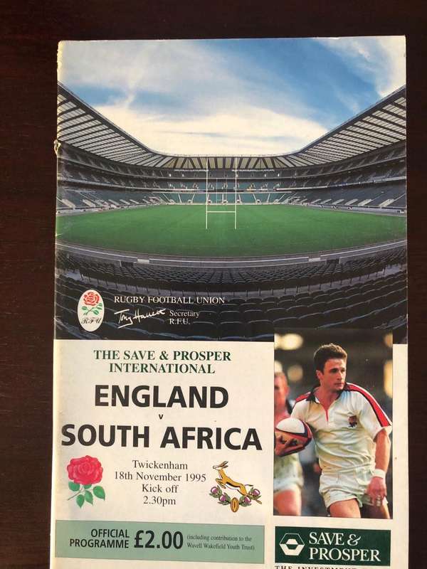 1995 England vs South Africa rugby test match day programme