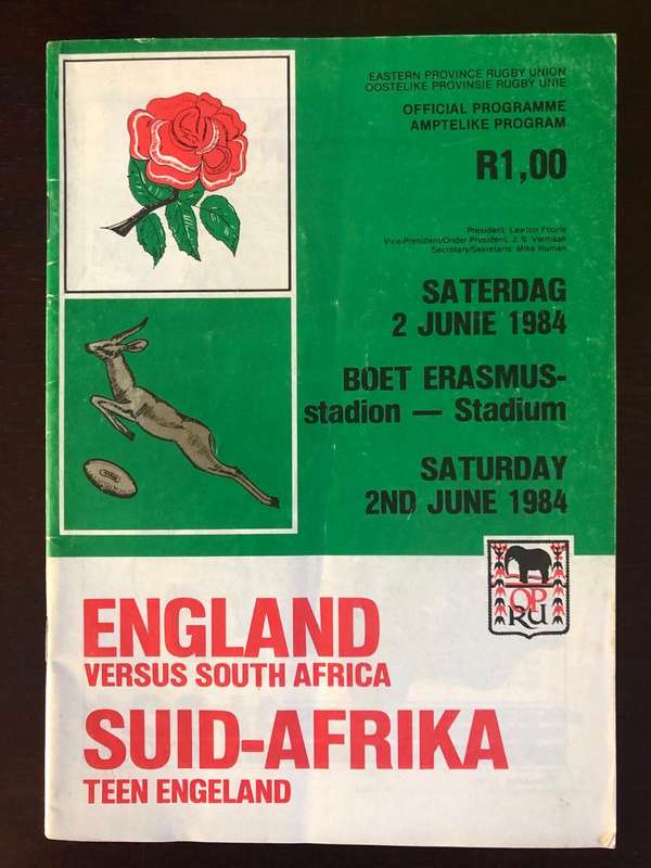 1984 South Africa vs England rugby test match day programme