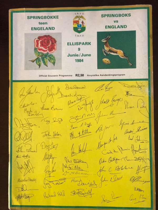 1984 South Africa vs England rugby test match day programme