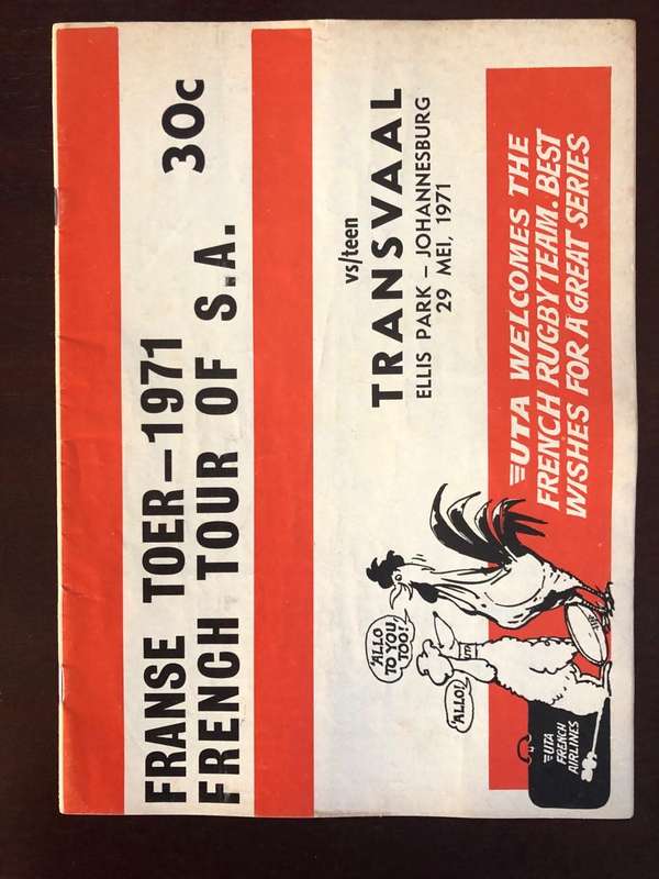 1971 Transvaal vs France rugby match day programme
