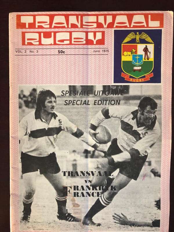 1975 Transvaal vs France rugby match day programme