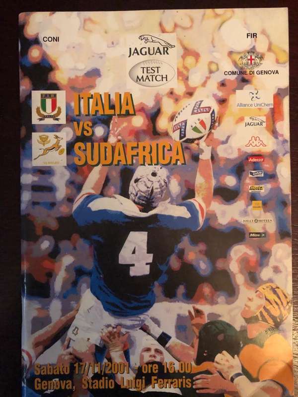 2001 Italy vs South Africa rugby test match day programme