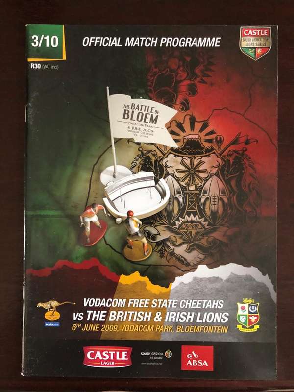 2009 Free State Cheetahs vs British Lions rugby match day programme