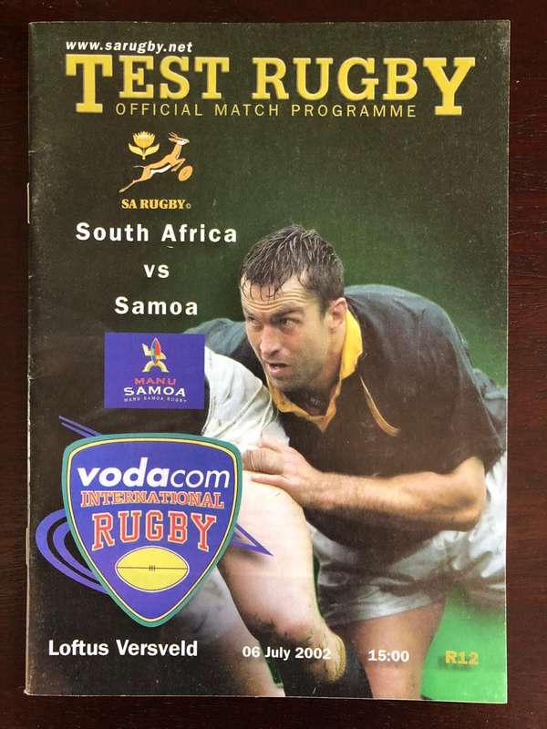2002 South Africa vs Samoa test rugby matchday programme