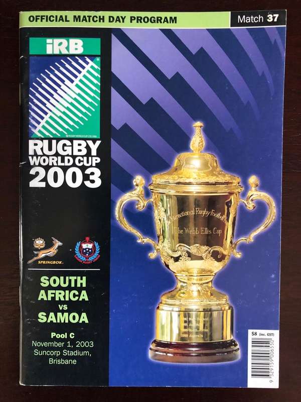 RWC 2003 South Africa vs Samoa test rugby matchday programme
