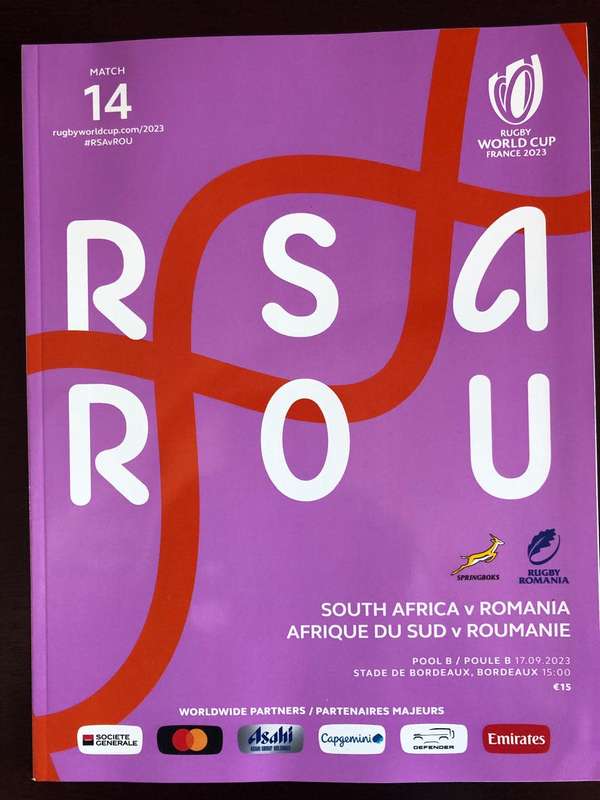 RWC 2023 SA vs Romania rugby matchday programme - Rare