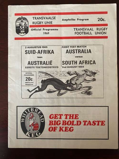 Official Matchday Rugby Programme - SA vs Aus 1969