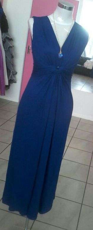 Long blue dress.