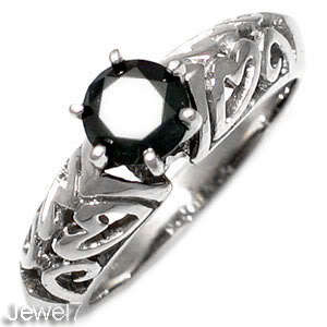 Crafted 9k Solid White Gold Black Sapphire Ring