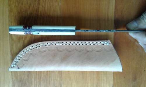 DAMASCUS Hand made knife, a must for any knife collector,  Leather Sheath Incl. CAME bone handle.