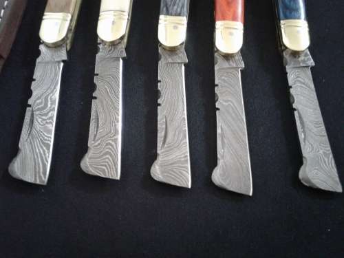 DAMASCUS Hand Made Joseph Rogers style folding knives, 2 Available, the winning bidder may choose.