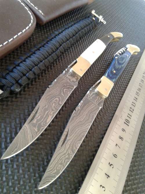 DAMASCUS Hand Made Foldable Laguiole style knives, PRICE IS PER KNIFE, Leather Sheath included.