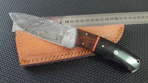 DAMASCUS Hand Made Knife, NEW Design, FATHER'S Day GIFT. Leather Sheath, 2 Available.