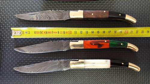 DAMASCUS Hand Made Foldable Laguiole style knives, BID PER KNIFE, 3 Available, Leather incl