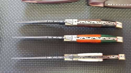 DAMASCUS Hand Made Foldable Laguiole style knives, BID PER KNIFE, 3 Available, Leather incl