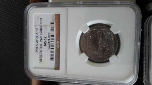 Mandela Presidential Inauguration R5 NGC graded, 10 x MS62,  bid per graded coin.