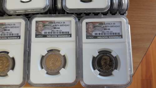 Mandela 90th Birthday R5 NGC graded, NEW LABEL, MS67, R5, 20 x bid per coin.  ***High grade***