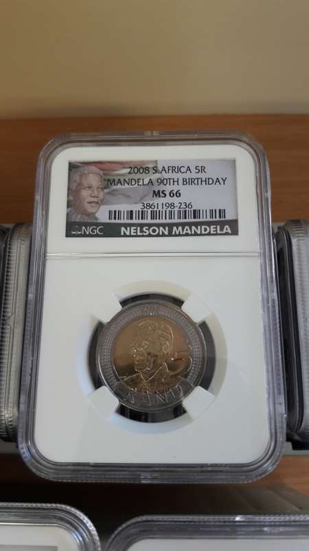 Mandela 90th Birthday R5 NGC graded, NEW LABEL, MS67, R5, 20 x bid per coin.  ***High grade***
