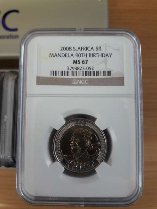 Mandela 90th Birthday R5 NGC graded, MS67, R5, 20 x bid per coin.  ***High grade***