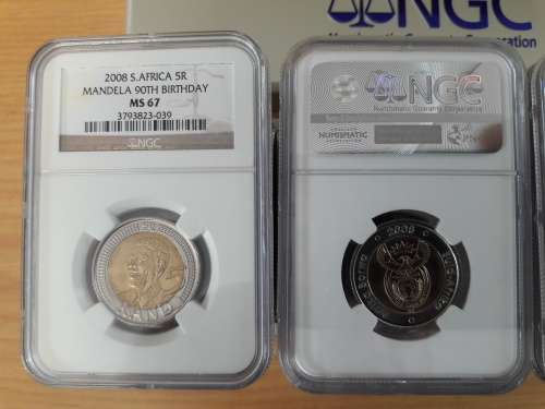 Mandela 90th Birthday R5 NGC graded, MS67, R5, 20 x bid per coin.  ***High grade***