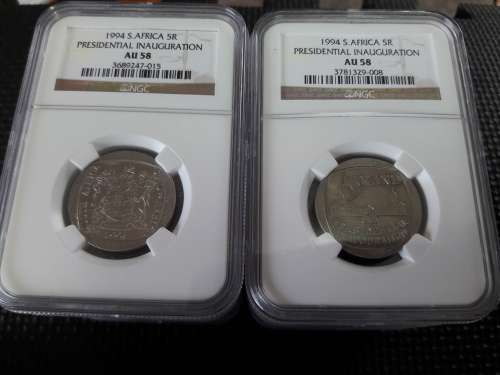 54 x NGC Graded coins, All Mandela, 1994, 2000 and 2008 90th Birthday R5 coins, 18 of EACH, bid per