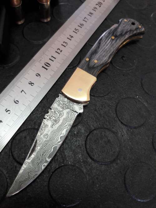Handmade DAMASCUS  Folding Knife. Please study pictures for detail. Crazy R1 start, No reserve.