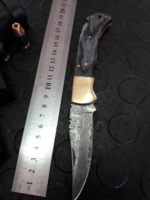 Handmade DAMASCUS  Folding Knife. Please study pictures for detail. Crazy R1 start, No reserve.