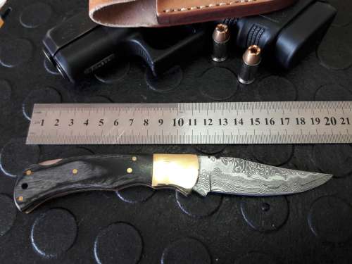 Handmade DAMASCUS  Folding Knife. Please study pictures for detail. Crazy R1 start, No reserve.