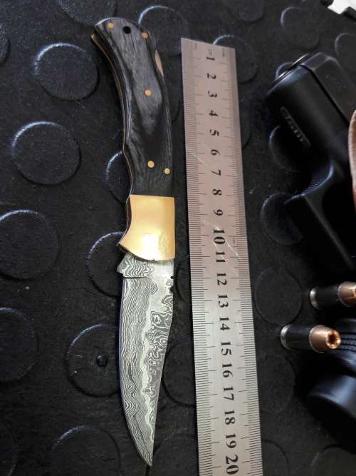 Handmade DAMASCUS  Folding Knife. Please study pictures for detail. Crazy R1 start, No reserve.