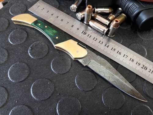 Handmade DAMASCUS  Folding Knife. Please study pictures for detail. Crazy R1 start, No reserve.