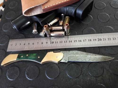 Handmade DAMASCUS  Folding Knife. Please study pictures for detail. Crazy R1 start, No reserve.