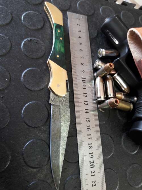 Handmade DAMASCUS  Folding Knife. Please study pictures for detail. Crazy R1 start, No reserve.