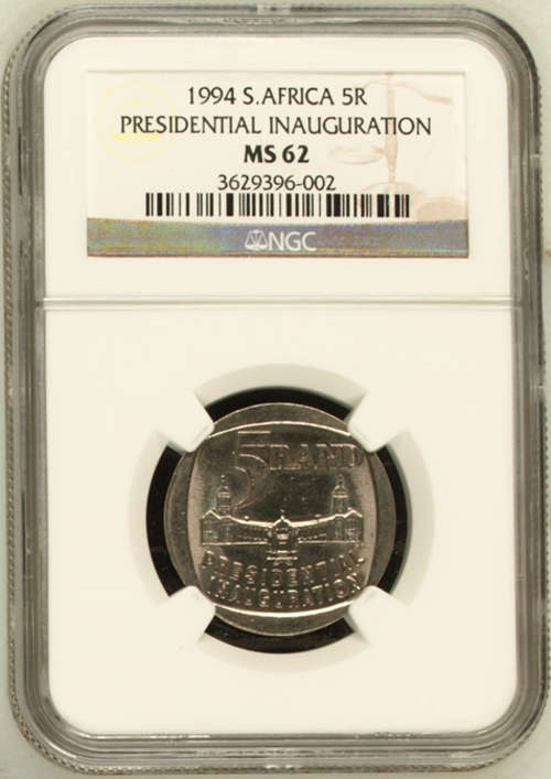Mandela Presidential Inauguration MS62 NGC Graded R5 with building in the Front