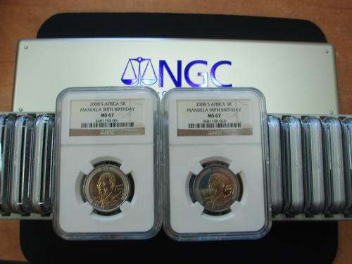 Mandela 90th Birthday R5 NGC Graded MS67 Very High grade 20 Available (Sound investment)