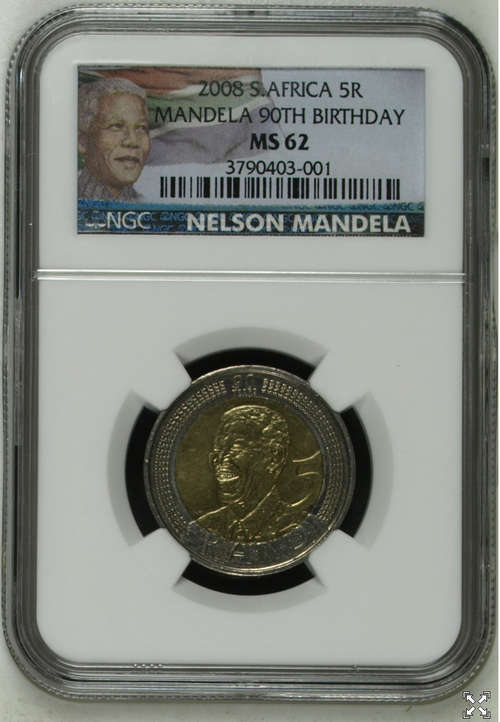 Mandela 90th Birthday MS62 NGC Graded R5 , scarce grade, complete your set, 2 Available. Bid per coi