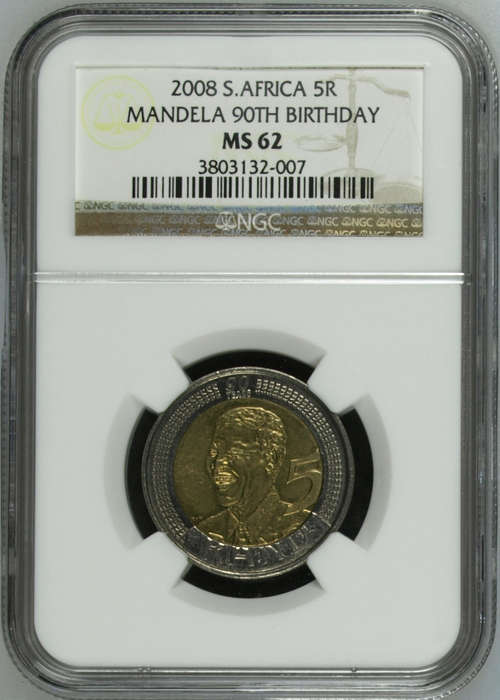 Mandela 90th Birthday R5 MS62 by NGC, complete your set today.
