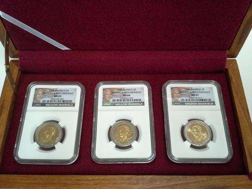 Mandela 90th Birthday 3 piece set, all graded by NGC, MS65,MS66,MS67 (Display Case NOT INCLUDED)