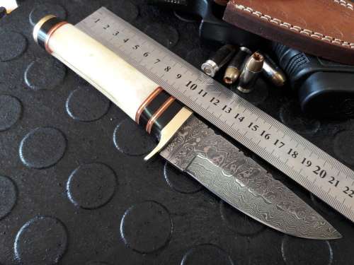 Handmade DAMASCUS Steel Knife, Camel Bone handle. Crazy R1 start, No reserve.