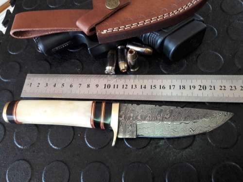 Handmade DAMASCUS Steel Knife, Camel Bone handle. Crazy R1 start, No reserve.