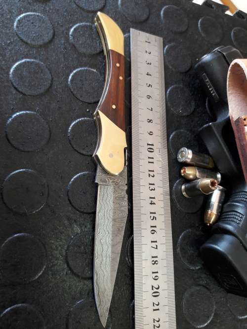 Handmade DAMASCUS  Folding Knife. Please study pictures for detail. Crazy R1 start, No reserve.