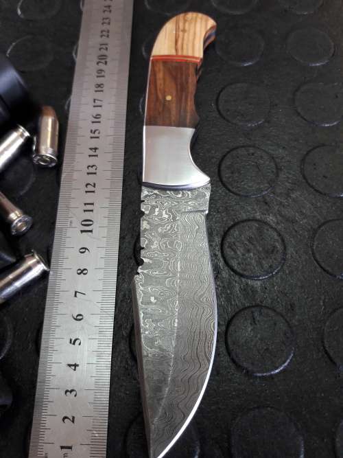 Handmade DAMASCUS Steel Knife, WOODEN handle scales. Crazy R1 start, No reserve.