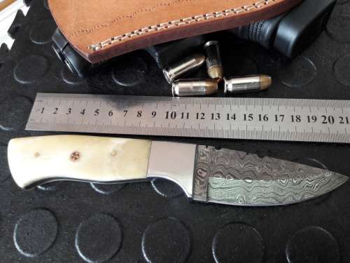 Handmade DAMASCUS Steel Knife, Camel Bone handle. Crazy R1 start, No reserve.