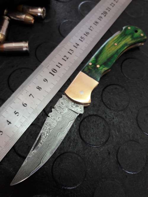 Handmade DAMASCUS  Folding Knife. Please study pictures for detail. Crazy R1 start, No reserve.