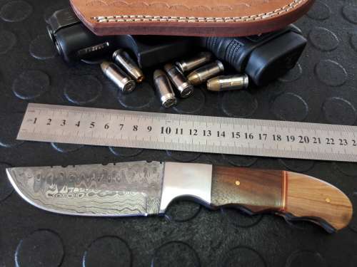Handmade DAMASCUS Steel Knife, WOODEN handle scales. Crazy R1 start, No reserve.
