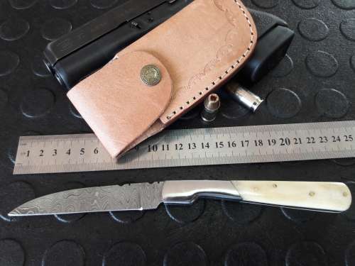 Handmade DAMASCUS  Folding Knife. Please study pictures for detail. Crazy R1 start, No reserve.