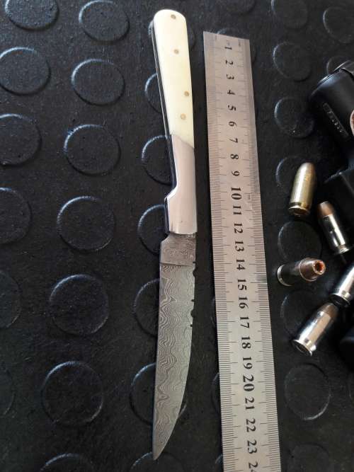 Handmade DAMASCUS  Folding Knife. Please study pictures for detail. Crazy R1 start, No reserve.
