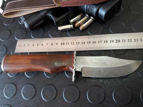 Handmade DAMASCUS Steel Knife, WOODEN handle scales. Crazy R1 start, No reserve.