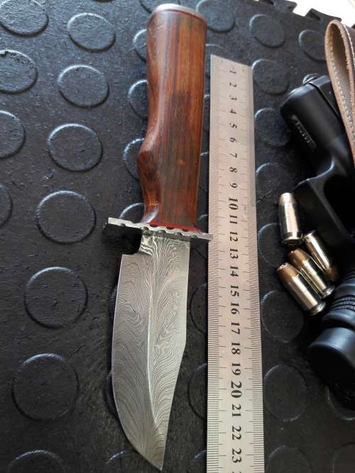 Handmade DAMASCUS Steel Knife, WOODEN handle scales. Crazy R1 start, No reserve.