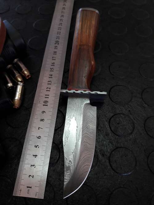 Handmade DAMASCUS Steel Knife, WOODEN handle scales. Crazy R1 start, No reserve.